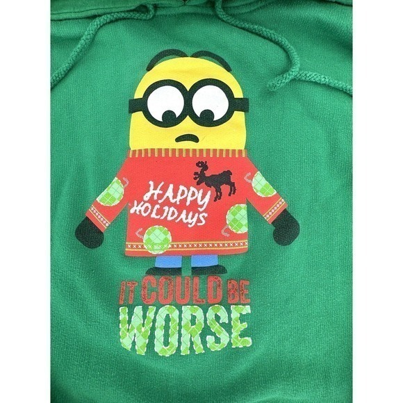 Universal Studios Green "It Could Be Worse" Minion Holiday Sweatshirt Hoodie XL‎ - Picture 11 of 11